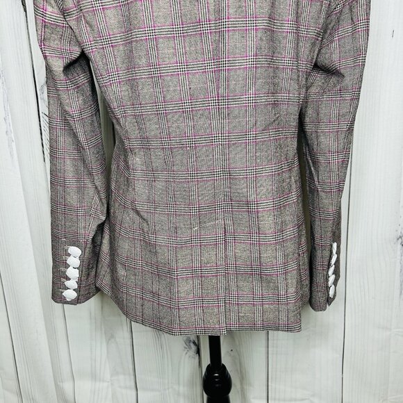 NWT Boston Proper Glen Plaid Single Button Lined Business Blazer Sz 12 Gray Pink - Picture 10 of 11